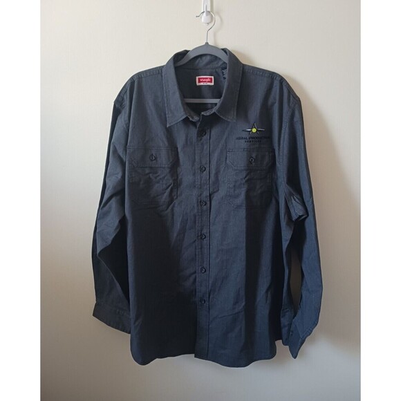 Wrangler Mens Denim Shirt Long Sleeve Button Up Work Wear Gray Size 2XL - Picture 1 of 7